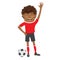 Funny African American soccer football player wearing red t-shir