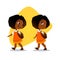 Funny afro american little girl going with a backpack.
