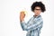 Funny afro american man holding banana