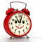 Funny alarm clock on white background. 3D