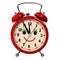 Funny alarm clock on white background. 3D