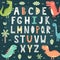 Funny alphabet with cute dinosaurs. Educational poster for children