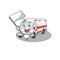 Funny ambulance cartoon character style holding a standing flag
