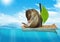 Funny animal, chipmunk floating at sea, voyage concept