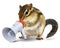 Funny animal chipmunk talking into megaphone