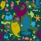 Funny animal figurines doodle bright seamless pattern