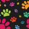 Funny animal footprint seamless pattern, cat paw, vector