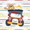 Funny animals cartoon with on smiling truck