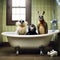 Funny animals sitting in bathroom