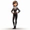 Funny Animated Business Lady In Black Suit - 3d Render Cartoon