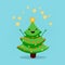 Funny animated Christmas tree, Fireworks of stars. Merry Christmas and a Happy New Year. Vector