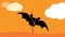 Funny animation of black bat floating and bouncing in pieces