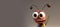 Funny ant cartoon character over gray background with copy space. Cartoon surprised ant with big eyes. Portrait of a fairy tale