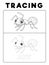 Funny Ant Insect Animal Tracing Book with Example. Preschool worksheet for practicing fine motor skill. Vector Cartoon