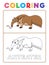 Funny Anteater Animal Coloring Book with Example. Preschool worksheet for practicing fine colors recognition skill. Vector Cartoon