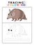 Funny Anteater Funny Armadillo Animal Tracing and Coloring Book with Example. Preschool worksheet for practicing fine motor and