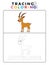 Funny Antelope Deer Animal Tracing and Coloring Book with Example. Preschool worksheet for practicing fine motor and color