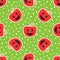Funny apples with smiling face. Colorful seamless pattern. Red,