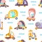 Funny artoon Animals Driving Different Vehicles Seamless Vector Pattern