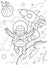 Funny astronaut flies in space, coloring book, cute illustration