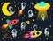 Funny astronauts illustration textured raster art set