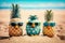 funny attractive pineapples in stylish sunglasses, created with Generative AI technology