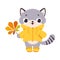 Funny Autumn Grey Cat Wear Coat Stand with Leaf Vector Illustration
