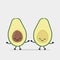 Funny avocado couple holding hands. Cute dancing avocado. Valentines day