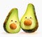 Funny avocados characters, watercolor cartoon illustration on white background. Generative AI