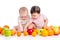 Funny babies eating healthy food fruits