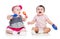 Funny babies girls play musical toys