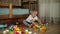 Funny baby boy with educational toy blocks.