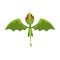 Funny baby dragon in flying action. Cartoon character of green fantastic mythical creature. Top view. Flat vector design