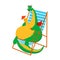 A funny baby dragon sits on a sun lounger. Summer dragon. 2024 year of the dragon