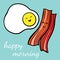 Funny Bacon and egg yolk. Flat icon. Vector illustration Doodle