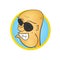 Funny bald cartoon character in sunglasses