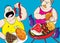 Funny barbecue party pig out cartoon