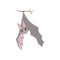 Funny bat hanging upside down on a branch wrapped, gray creature monster cartoon character vector Illustration on a