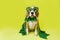 A funny beagle dog in a carnival costume for the Irish holiday of St. Patrick& x27;s Day.