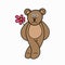 Funny bear carrying a flower behind its back vector illustration
