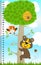 Funny bear cartoon climb a big tree