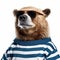 Funny Bear In Striped Sweater With Sunglasses