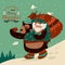 Funny bear taking selfie with happy Santa Claus