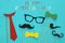 funny beard, glasses, mustache, tie and bow. Father& x27;s day concept