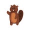 Funny beaver with brown fur, shaped tail, shiny eyes
