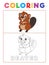 Funny Beaver Coloring Book with Example. Preschool worksheet for practicing fine colors recognition skill. Vector Animal Cartoon