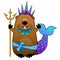 Funny beaver in Neptune Poseidon carnival costume