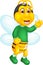 Funny bee cartoon flying with laughing and waving