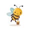 Funny bee with a full bucket of honey. Cartoon bee cute character in flat style