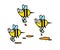 Funny bees carry honey on a white background. Cartoon.